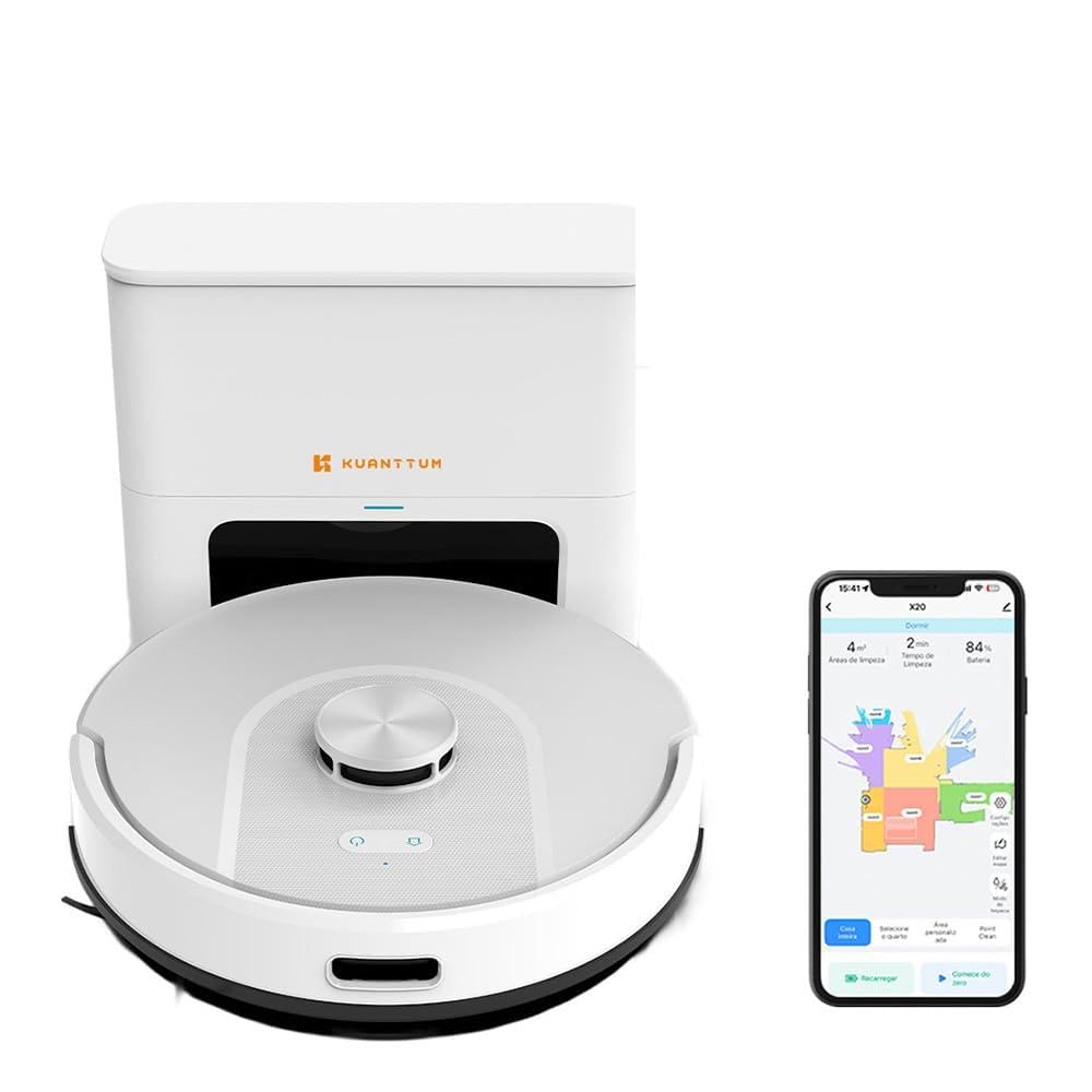 Robô Aspirador Inteligente Wi-Fi Kuanttum X10 Cor Branco 220V Integra Alexa Robo