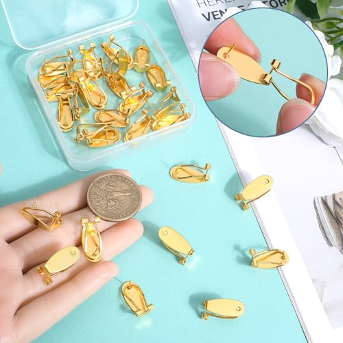 SOFPLATE 1 Box 30Pcs Clip Earring Post Fingernail Earring Post Backs Gold Brass French Hoop Studs Earring Blank with Flat Pad Posts Findings for jewellery Making Supplies DIY Diamond Resin Earrings - Image 3