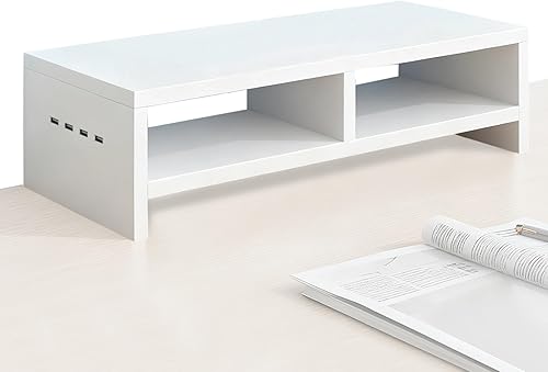 Miniatura 5 de Soporte para monitor, con elegante diseño moderno, 19.7x7.9x5.1 in, soporte elevador para monitor, organizador de escritorio de carga inalámbrica,