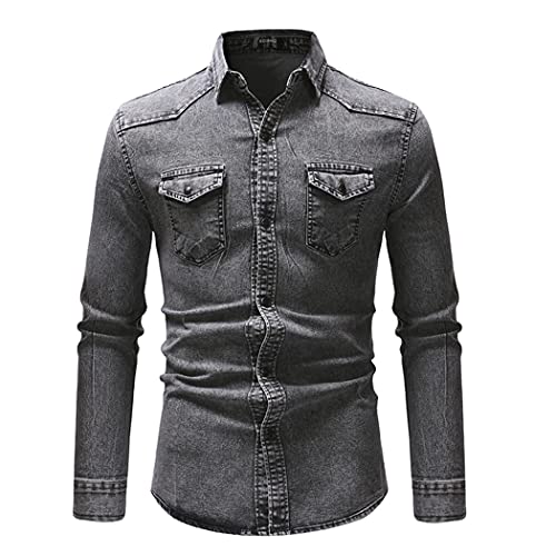 Chemise en jean manches longues couleur unie gris clair pour homme