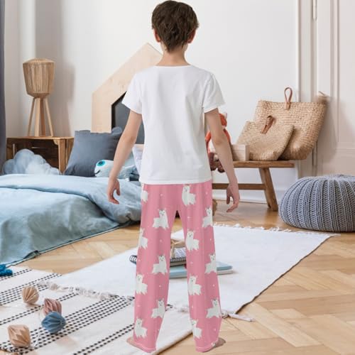 Boy's Pj Pants Happy Alpaca Unicorn Horn Lounge Bottoms Elastic Waist Kids Joggers with Pockets Size 6-143