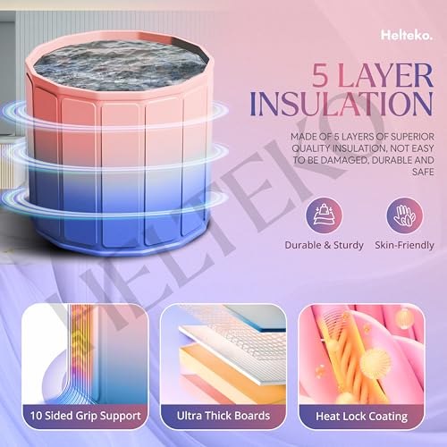 Image of Helteko Bath Tub for Adult for Bathroom, Foldable Tub for Home Use with Drainage Hole, Thickened Insulated Ice Bath Tub, Inflatable BathTub for Adults, Ice BathTub for Adults (Pink-Purple)