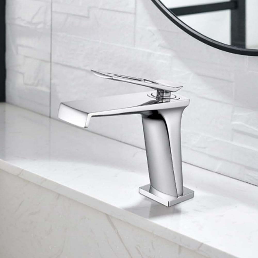 Mitigeur cascade salle de bain chrome à levier unique pour lavabo moderne