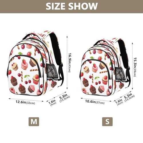 Cute Chocolate Strawberry Cupcakes Kids Backpack for Girls Boys Ages 8-14, Elementary School Backpack for Girls4