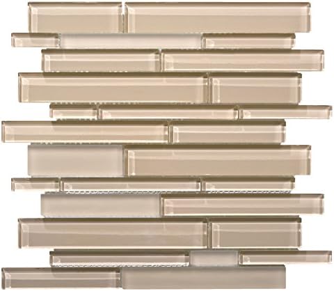 WS Tiles: Interlocking Random Beige Glass, Backsplash, Mesh-Mounted Mosaic Tile for Kitchen & Bathroom - 12 in x 12 in x 8mm - Pack of 5 Sheets