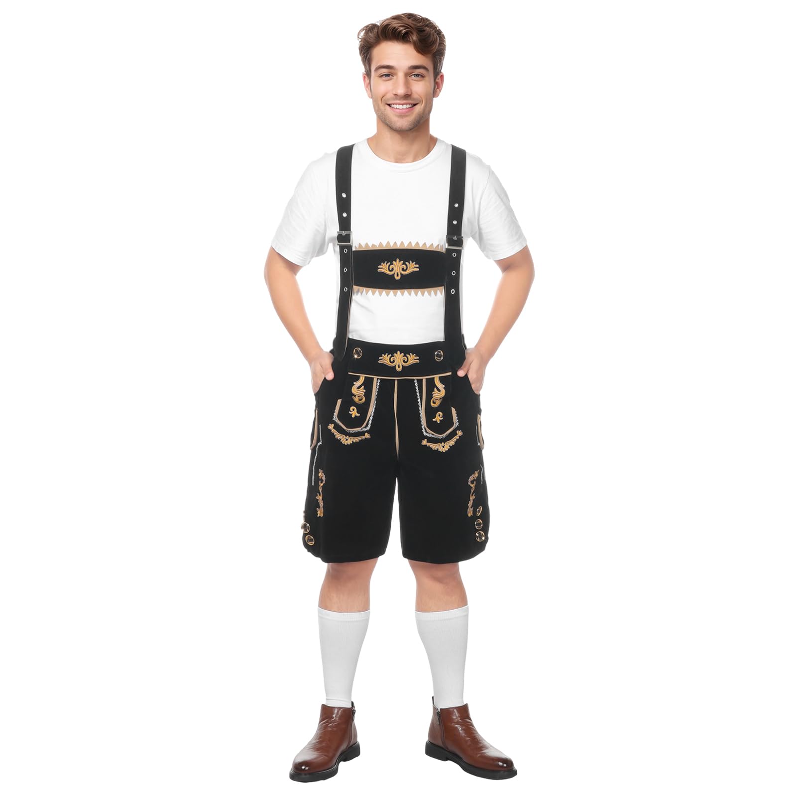 Lederhose Herren Tracht Oktoberfest Trachtenhose Trachtenlederhosen Kurz Bayrische Lederhosen Männer für Oktoberfes Mann