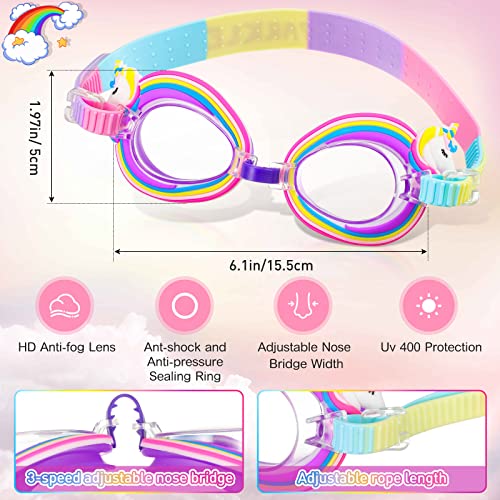 Fiada 2 Pcs Kids Swimming Cap Adjustable Toddler Swimming Goggles Stretchable Swim Hat Kids UV Protection Anti Fog Swim Glasses for Children Teens 3-15 Years Old (Unicorn) - Image 2
