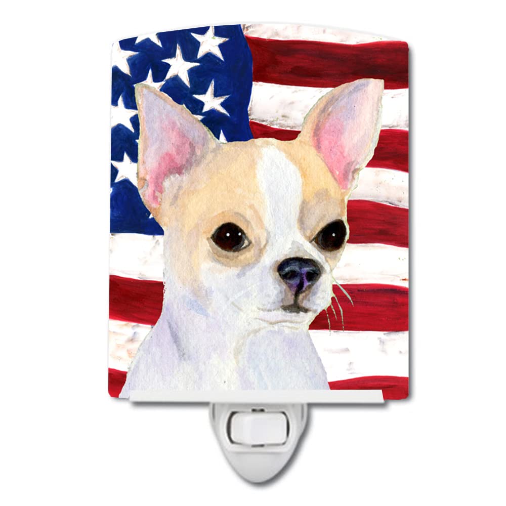 Carolines Treasures Ceramic Night Light USA American Flag Chihuahua 6x4x3in