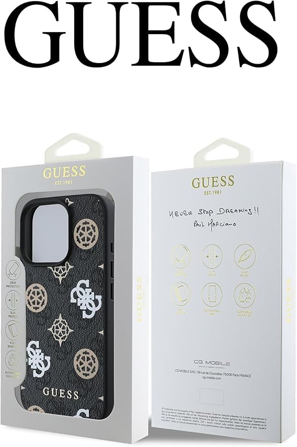 Coque iPhone 16 Pro Max cuir noir Guess pour protéger votre mobile