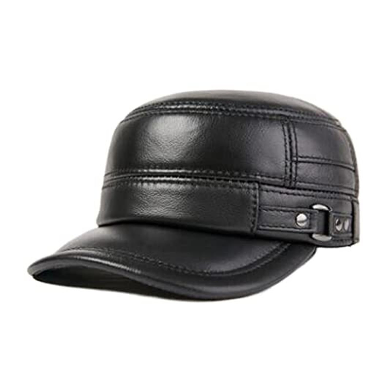 Adjustable Size Men Genuine Leather Flat Cap for Autumn Winter - Dark Brown (55-58cm)(55-58cm; Black)
