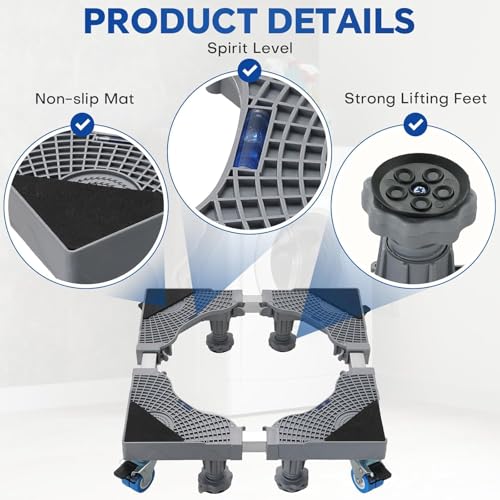 Image of Boniry Fridge Stand | Washing Machine Stand Base Trolley Roller Stand 4x2 Locking Swivel Wheels | Furniture Mover Mobile Base for Washing Machine,Dryer and Refrigerator (Single Pipe)