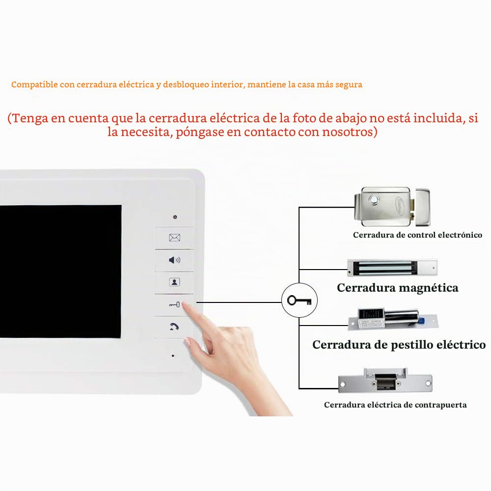 Portero de vídeo (7 Pulgadas, con Cable, Sistema de Puerta IR, cámara de visión Nocturna, 480 p + Pantallas de Control Interior para 2/3 Apartamentos (3 monitores)