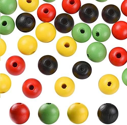 Craftdady 160pcs Christmas Natural Wood Round Beads 16mm Painted Large Hole Macrame Beads Loose Spacers 4 Colors for DIY Crafts Home Decor, Hole: 4mm