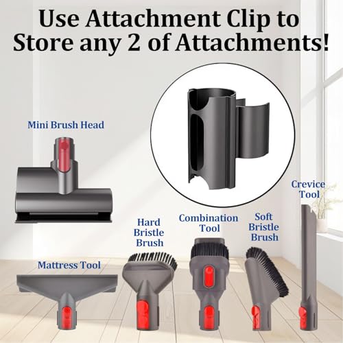 Image of Vacuum Attachment Holder for Dyson V7 V8 V10 V11 V15 G5 | Holds 2 Attachments on Telescopic Wand | Effortless Installation| 360 Rotating Tool Clip, No Longer Easily Lose Accessories