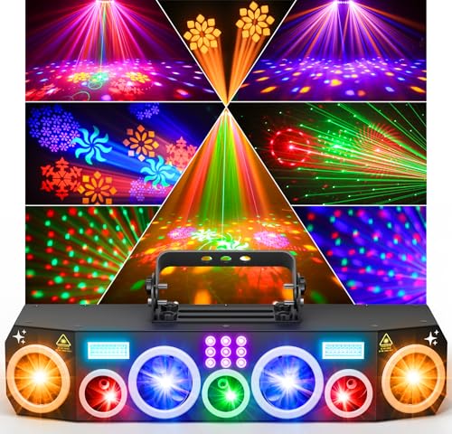 KeoBin All-in-One Pro Laser Lights for Party, RGBWA Disco Light, GOBO Patterns, Laser Show Supported DMX512/Sound Active for Club, Stage, Gig, Party Events