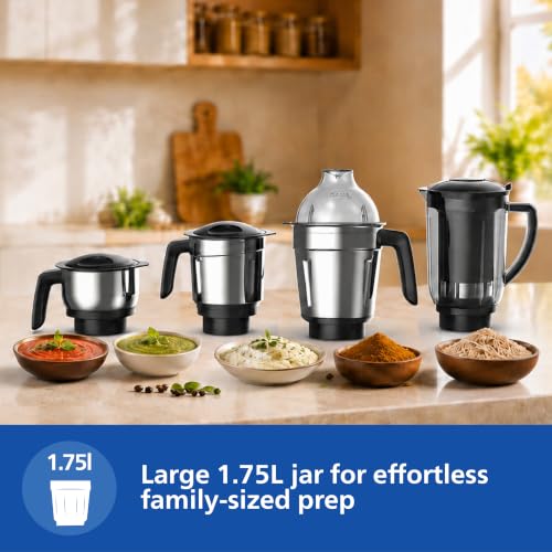 Image of Philips HR7732 Mixer Grinder 1000 Watts 4 Jars with Double Ball Bearing Motor | Unique Modes for Different Texture | Mixer grinder with Heavy Gauge Leak-Proof Steel Jars | 5 Years Motor Warranty