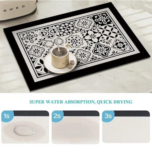 Image of Dratal Coffee Mat for Espresso Machine Station Accessories and Organizer, Hide Stain Rubber Backed Absorbent Dish Drying Pad for Kitchen Counter. (White)