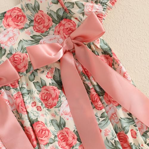 Bagilaanoe Summer Outfit Infant Baby Girl Clothes Ribbon Floral Short Sleeve Romper Bodysuit Jumpsuit Headband Set4