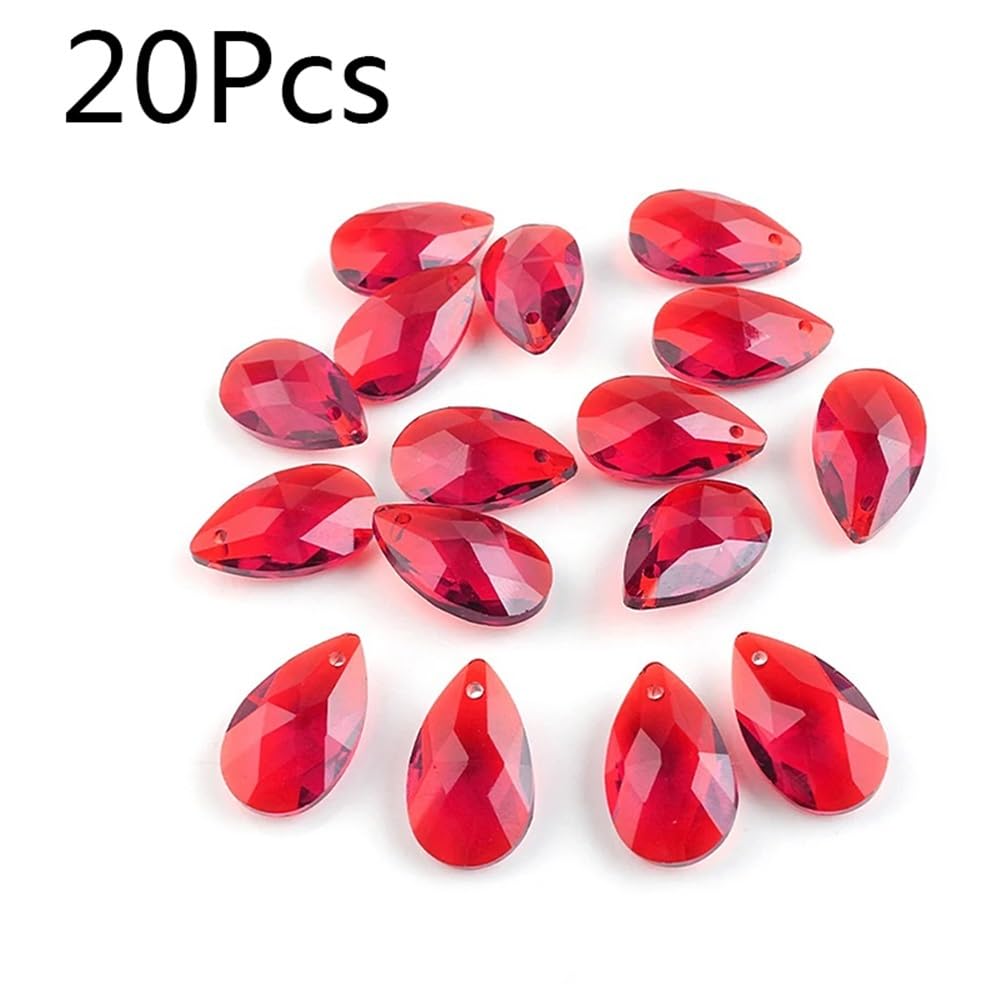 Kryształowy Żyrandol Pryzmat, Łapacz Słońca, 20 szt. Charms z pojedynczym otworem Kryształowe wisiorki w kształcie łezki Zielone 13X22MM Szklane koraliki do ręcznie robionego(Red)