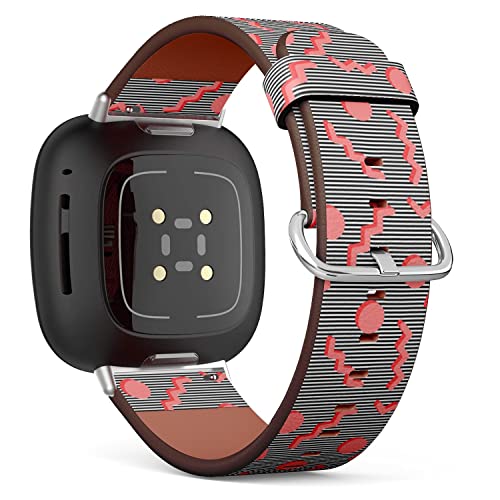 CJBROES Replacement Leather Watch Band, Compatible with Fitbit Versa 3 and Fitbit Sense of Wristband Bracelet Accessory - Geometric red Figures