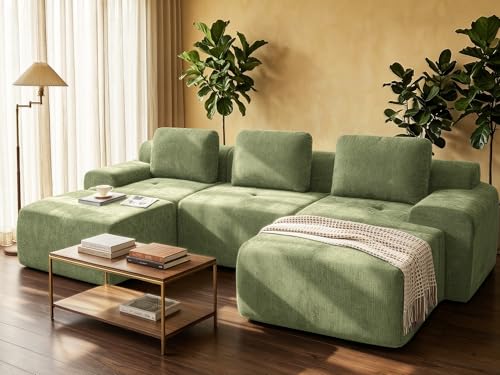 Image of 122 inch U Shaped Oversized Cloud Boneless Couch, Cloud Sectional Couches for Living Room, Modular Sofa High Back & Extra Deep Seat, No Assembly, Chenille(Olive Green, 122 inch-U Shaped（3+2）)
