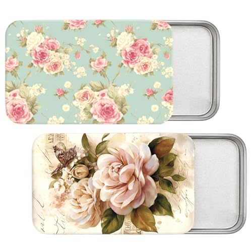 CREATCABIN Estuche Portátil para Hilo Dental, Recargable, para Viaje, Dispensador de Púas, Organizador con Tapa Deslizante, Caja de Regalo para Hisopos, Almacenamiento de Dulces, Flores 8 x 5 x 1.5cm