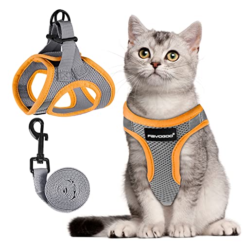 Image of FAYOGOO Cat Harness and Leash Set | Upgrade Step-in Escape Proof Harness | Lightweight Soft Vest, No-Choke Design for Walking, Travel, Camping (Gray)