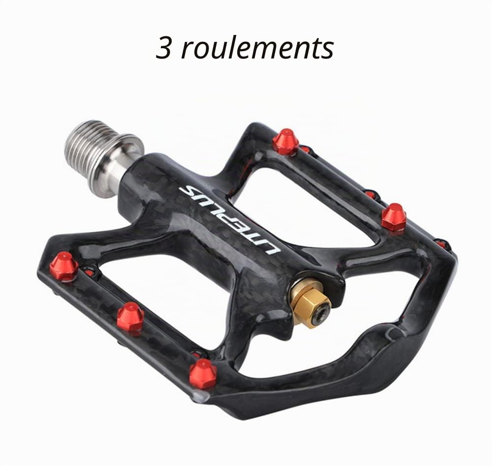 Pédale de vélo avec construction en carbone et axe en titane - Ultra-léger, 3 roulements, antidérapant pour vélo de course, VTT et Brompton
