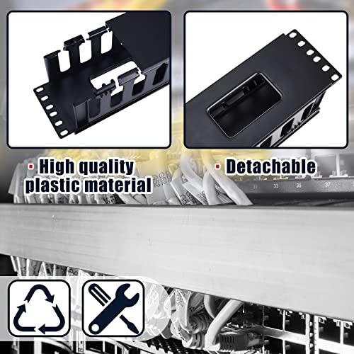 Image of Taiyin 4 Pcs 2u 19 Inch Horizontal Cable Management Panel, 12 Slot Rack Cable Organizer with Removable Cover for Server & Network Rack