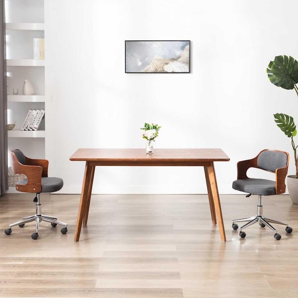 Lot de 2 Chaises Pivotantes à Manger Gris Bois Courbé et Tissu