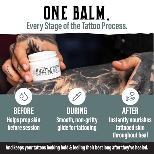 Image of Hustle Butter Fragrance Free Tattoo Aftercare 1oz Travel Size Tattoo Balm, Unscented Vegan Tattoo Butter and Healing Cream for Sensitive Skin, Moisturizer That Brightens Old Ink, No Petroleum