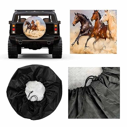 Image of Horses Runing Spare Tire Cover Group of Horse Wild Animal Run Gallop in Wind Sand Weatherproof Universal Wheel Protectors Camper Tire Covers for Trailer Rv Travel(17 inch)