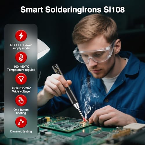 Draagbare soldeerbout met accu, 96 W USB C soldeerbout, soldeerbout set met instelbaar 100-450 °C, hoge capaciteit en snel opwarmen, digitaal scherm, precisiesoldeerbout met standaard, gassoldeerbout - Afbeelding 6