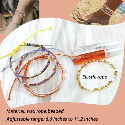 Image of Beach Summer Ankle Bracelet for Women Handmade Braided Adjustable String Anklets Waterproof Surfer Bracelet