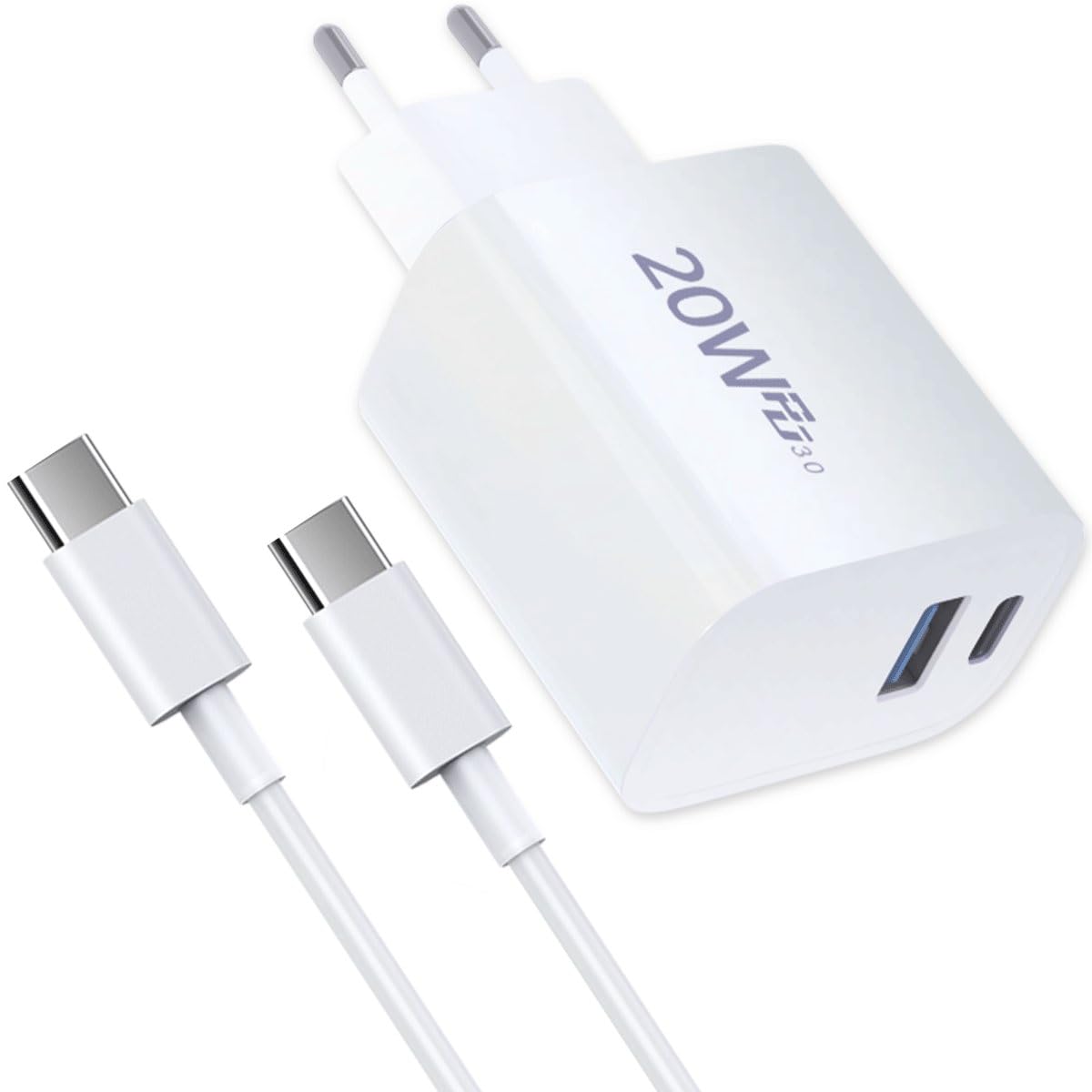 20W USB C Ladegerät, Schnellladegerät mit Ladekabel, USB-C Charger Netzteil Dual-Port (A+C) Kompatibel mit iPhone 17 16 14 Pro Max 13 12 11,Samsu (1 Pack)