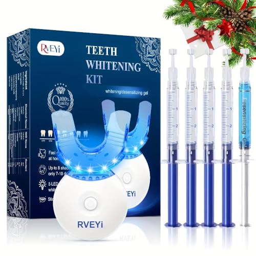 Image of Teeth Whitening Kit with 5 LED Light, 35% Carbamide Peroxide Gel Syringes+1 Desensitizing Gel, Timer Teeth Whitening Light Frendly for Sensitive Teeth