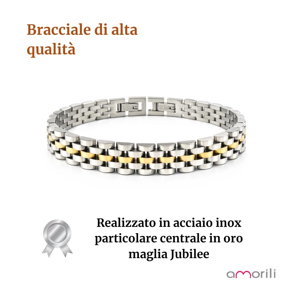 Bracciale Uomo in Acciaio Inox Maglia Jubilee con Dettagli Dorati – Gioiello Maschile Elegante e Raffinato – Accessorio Resistente – Idea Regalo Uomo