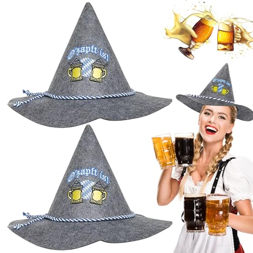 Oktoberfest Filzhut, 2 Stück Bayern Seppelhut, Bayerischer Hut, Trachtenhut für Bayrische, Oktoberfest Kostümzubehör, Bayernhut Aus Filz mit Blau Weißer Kordel, für Volksfest, Bierfest