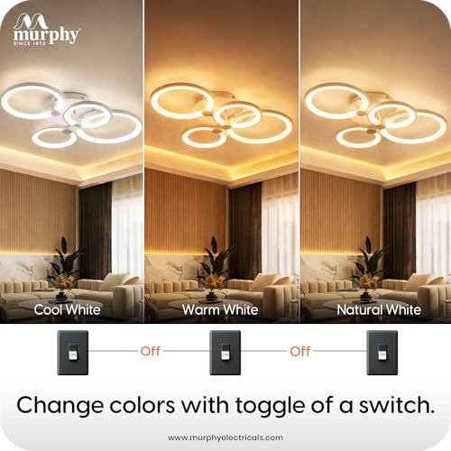 Image of Murphy 40W Modern LED Ceiling Light | 3 Color Change (Warm /Natural /Cool) | Round Ring Flush Mount Ceiling Lamp for Living Room, Bedroom & Hall | Pack of 1