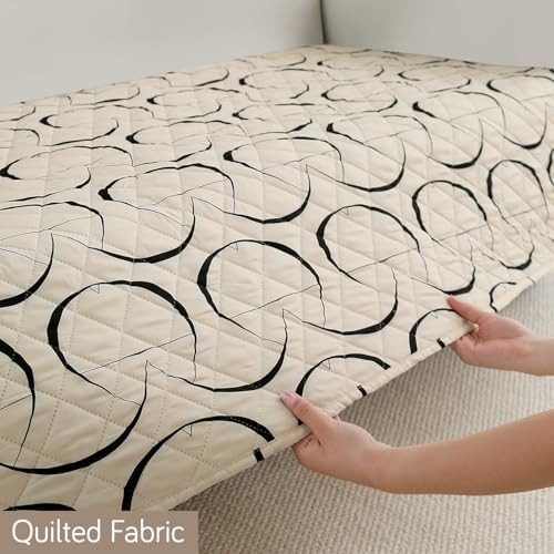 Image of HOKIPO 'Elira Series' Water Repellent + Waterproof Quilted Sofa Mats | Make Your Own Sofa Cover Set | Length 160cm - Natural Beige Abstract Art (AR-5247-C4)