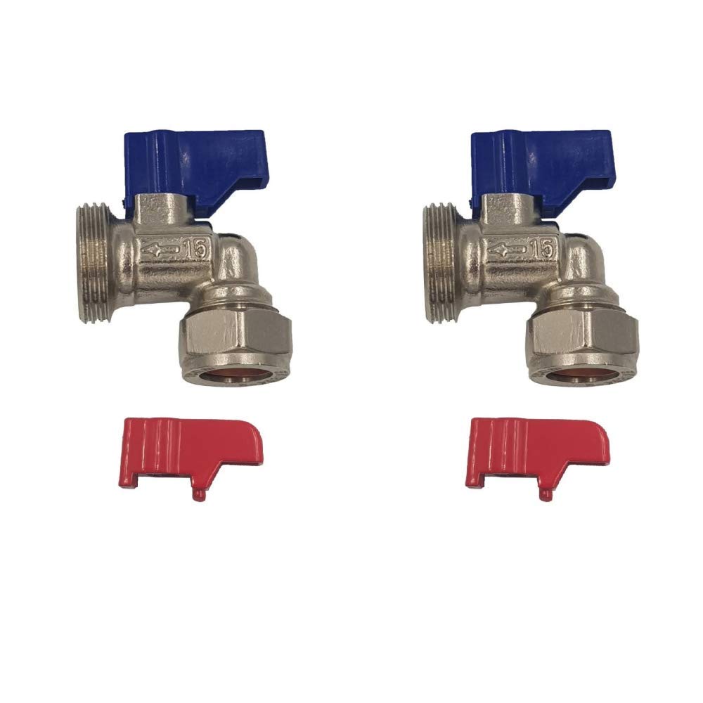 Aumix 15mm x ¾ inch Angled Elbow Washing Machine/Dishwasher Valve x2