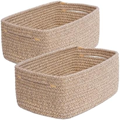 Small Woven Storage Basket,Medium Storage Baskets,Mini Cotton Rope Basket,For Shelves,Nursery,Office,Bathroom,And More–Perfect For Organizing&Décor