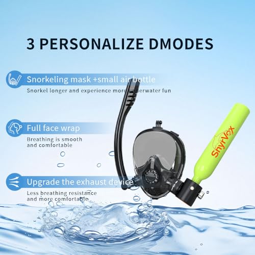 Tanque portátil para pulmón, tanque mini de buceo con máscara facial completa, 0.5L 3000 PSI dispositivo de respiración subacuática, 6-10 minutos para esnórquel, kit completo con adaptador y bomba de aire miniatura 4