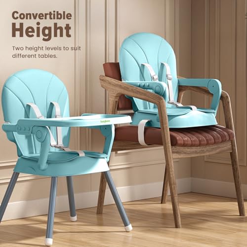 Image of Baybee 3-in-1 Convertible High Chair for Baby | Baby Feeding Chair for 6 Months to 5 Years with Wide Food Tray, Soft Cushion Seat, Adjustable Footrest & 3-Point Safety Harness | Foldable Baby High Chair (Green)