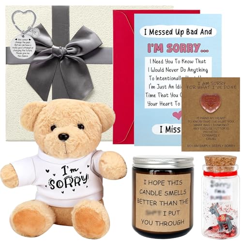 Cadeau pour elle et homme I'm Sorry Bear avec enveloppe et carte d'excuse en coffret
