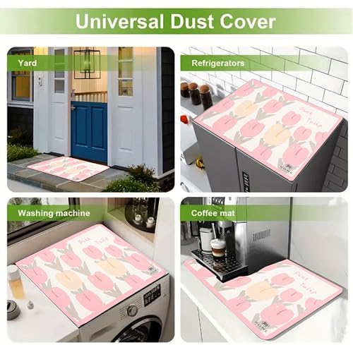 Image of Homecloud Washing Machine Mats for Top of Washer, Washing Machine Protective Mats, Dish Drying Mat, Non-slip Waterproof Washer Dryer Dust Cover Mat for Laundry & Kitchen (60cm x 60cm) (Pink Tulip)