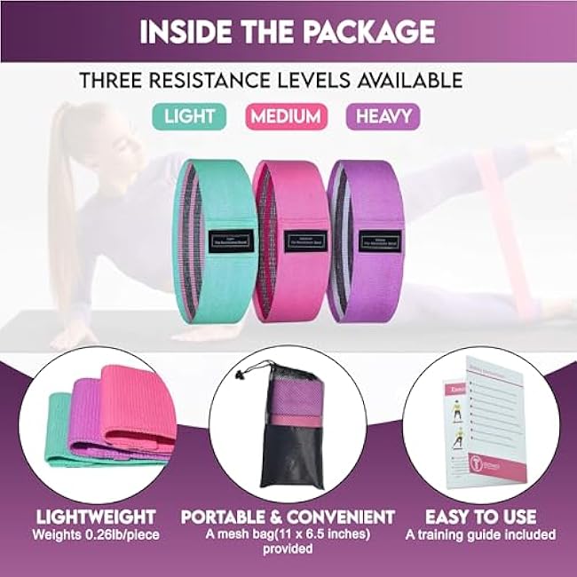 Exercise Bands, Fabric Resistance Bands for Working Out Women and Men, 3 Levels Workout Bands, Non-Slip Booty Bands Set for Legs Butt Glute Squat