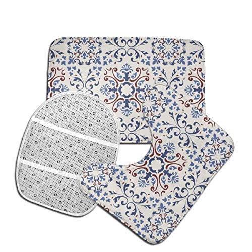Houity 3-teiliges Badezimmermatten-Set aus Damast, traditionelles portugiesisches und spanisches Dekor… – Bild 5