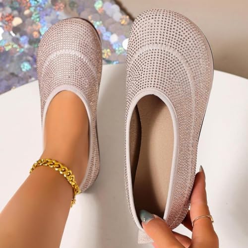 Women's Casual Breathable Soft-Soled Walking Shoes,Women's Elegant Sparkly Rhinestone Ballet Flats, Slip-On Comfortable Orthopedic Walking Shoe3