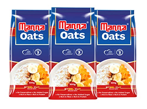 Image of Manna Instant Oats | White Oats High in Fibre and Protein | Helps Maintain Cholesterol. Diabetic Friendly | 100% Natural | 1.5kg (500g x 3 Packs)